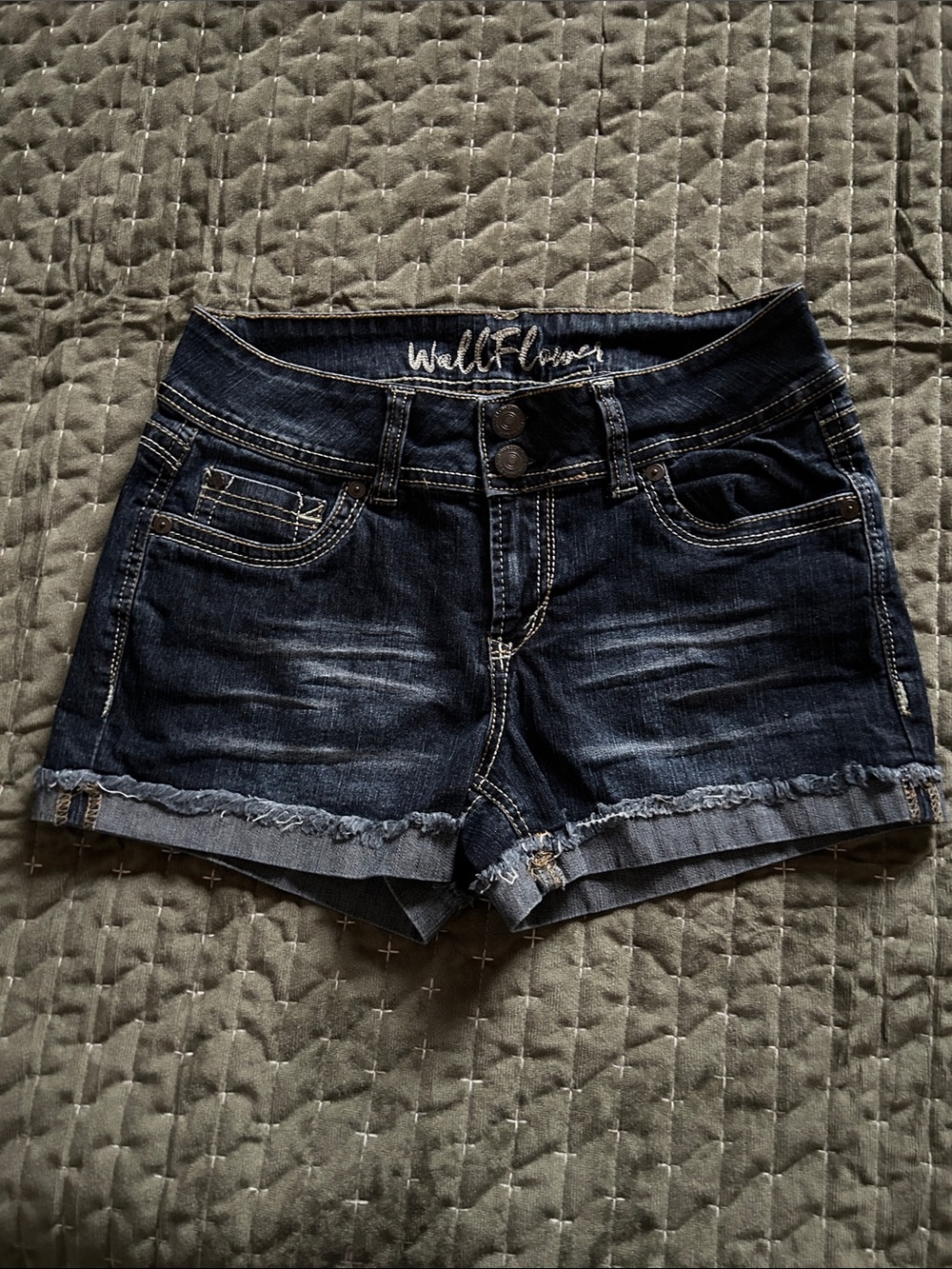 Wallflower Dark Blue Frayed Hem Denim Shorts